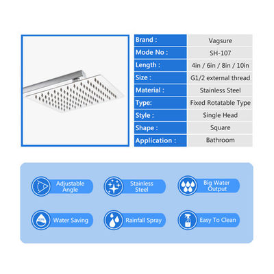 मिरर इफेक्ट स्क्वायर रेन शॉवर हेड, 360 डिग्री रोटेशन वाटरफॉल शॉवर हेड आपूर्तिकर्ता